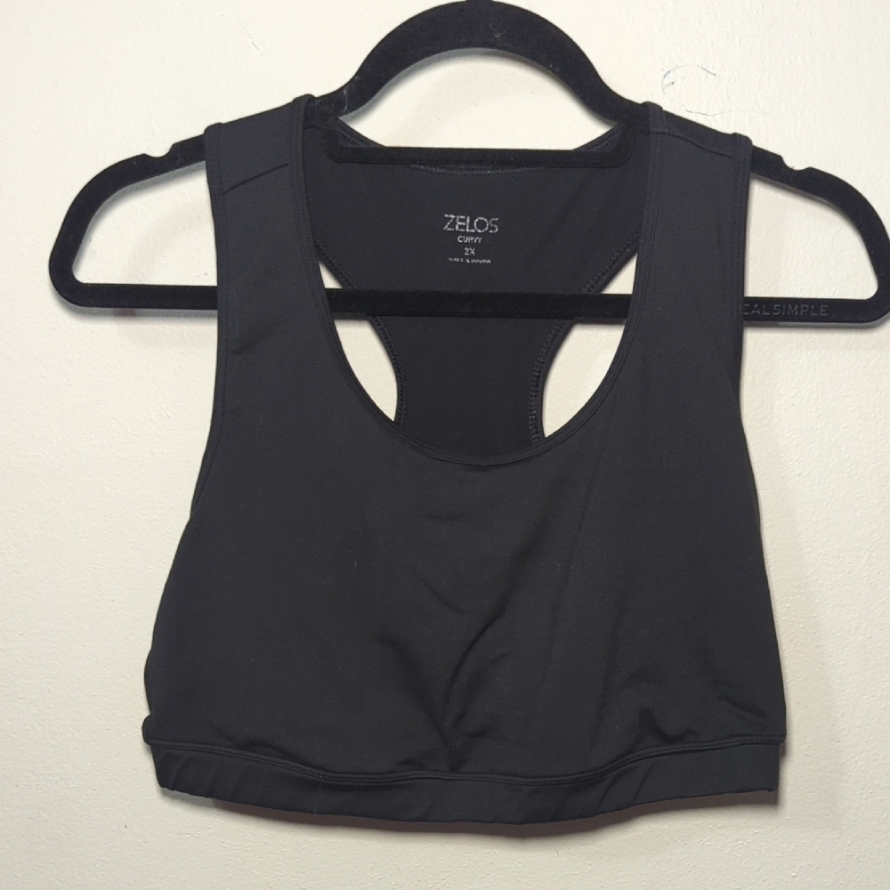 ZELOS Classic Black Curvy Sports Bra Racerback Light Support Women's Size 2X